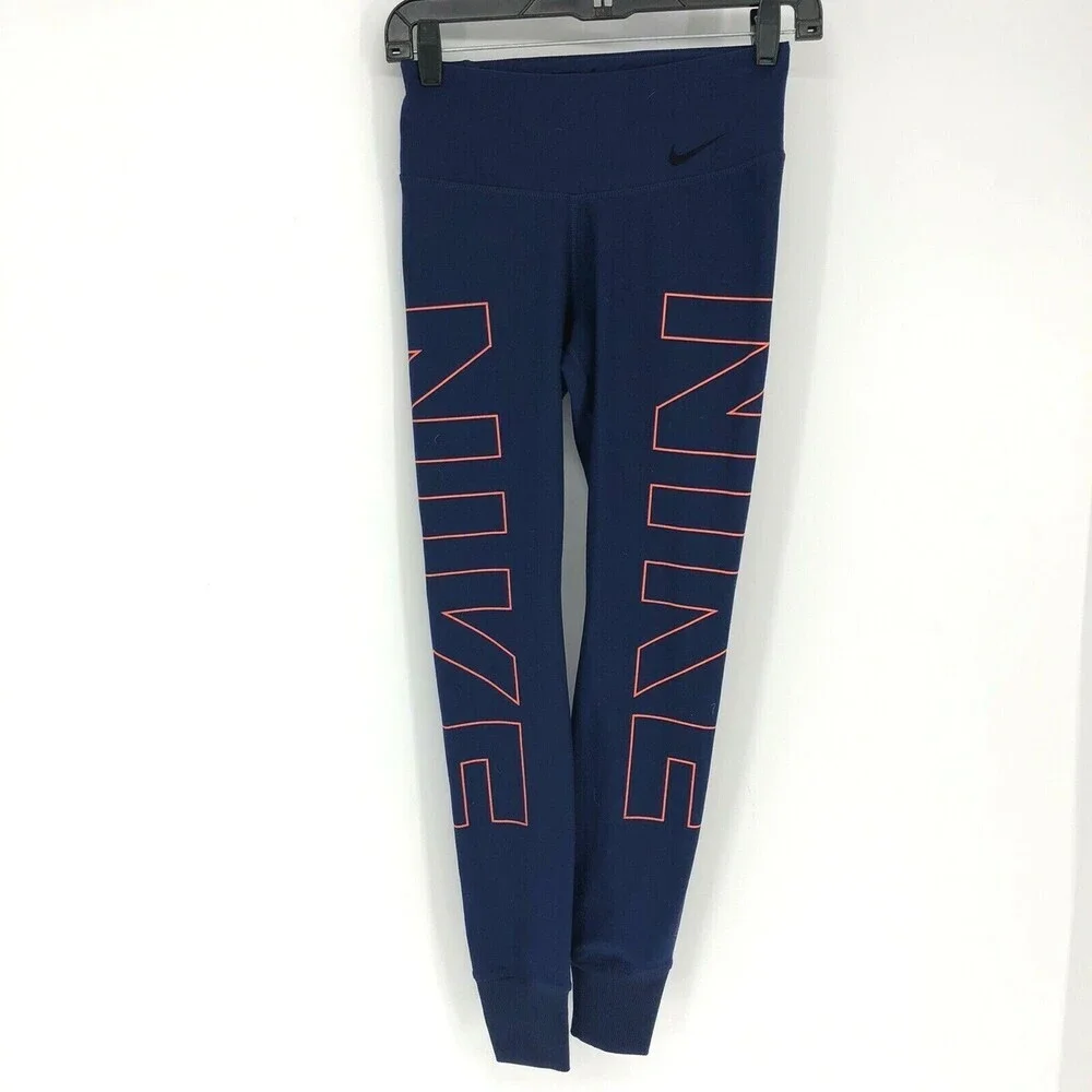 Nike Women's Legend Compression Logo Print Dri-Fit Navy Blue Leggings Size XS